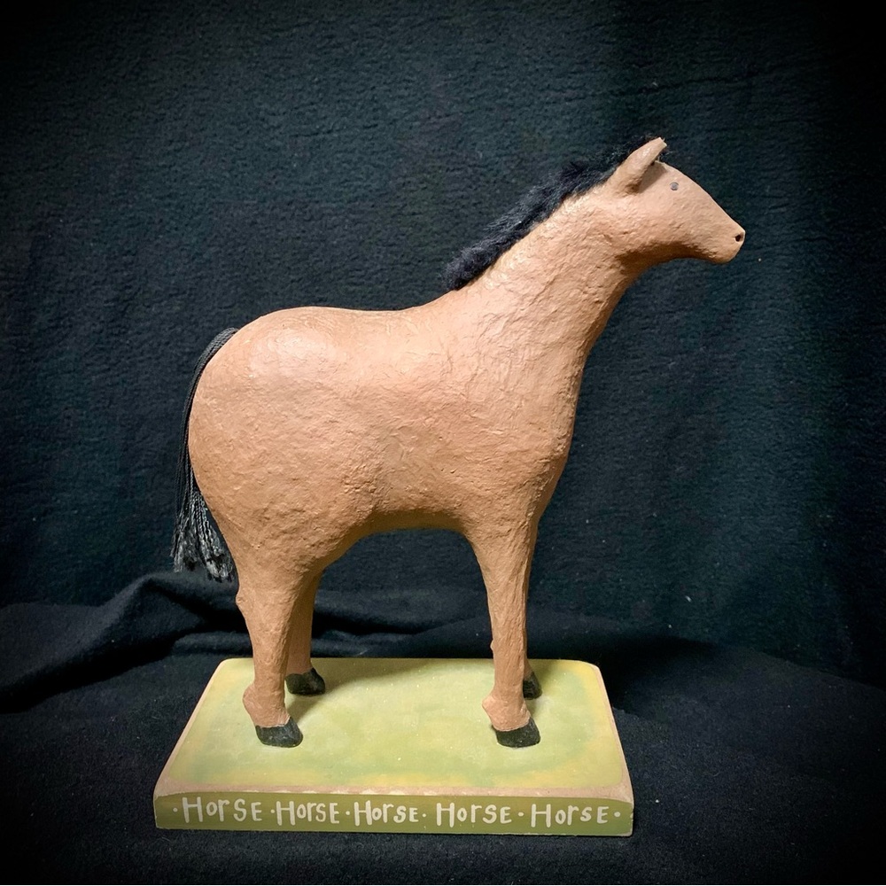 Handmade Ceramic Horse Sculpture – Folk Art Style – “Horse Horse Horse” Base